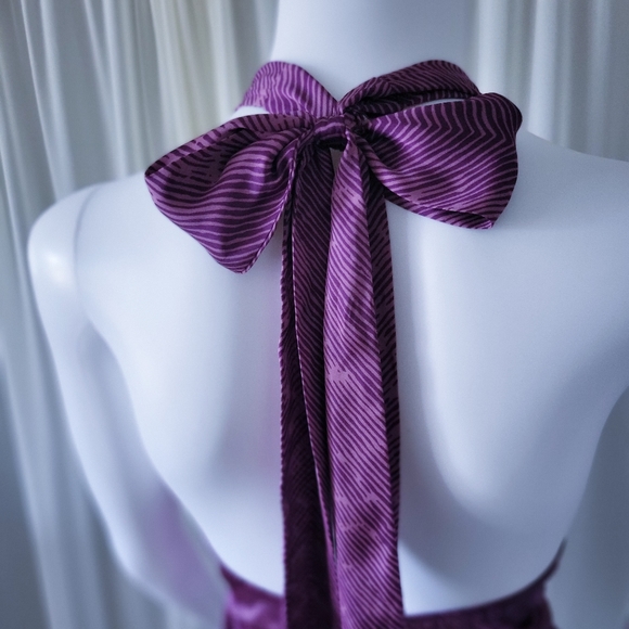 Alexis Jumpsuit • Halter Blouse Pant Romper • Purple Bow Neck • S-M - Picture 3 of 6